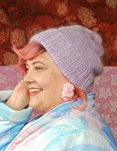 Mummin käsineuloma mohair pipo laventeli